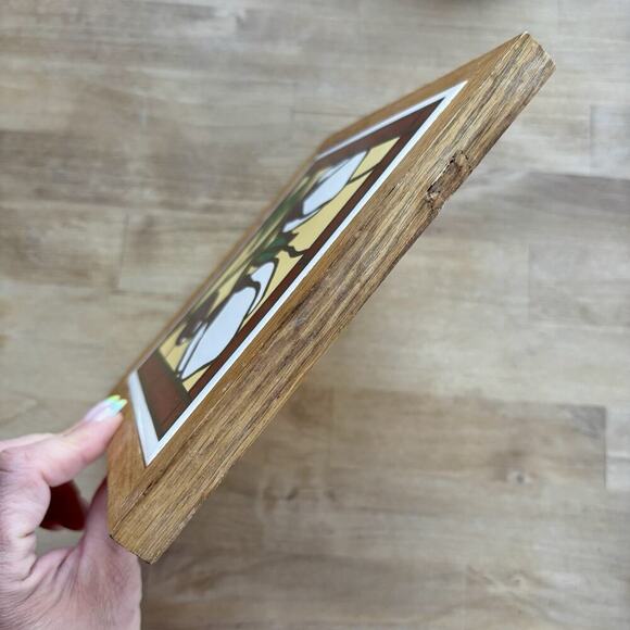 Oakwood Accents MCM Ceramic Tile Wall Art Faux Roses Oak Framed Vintage - Picture 6 of 8